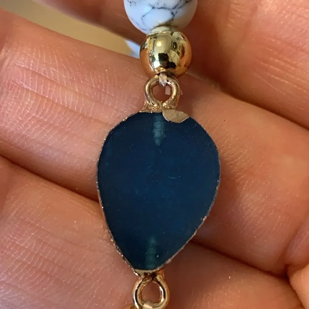 Night Sky Bracelet, Sapphire Blue Stone, Faux Drusy Quartz Druzy Stone - Unisex